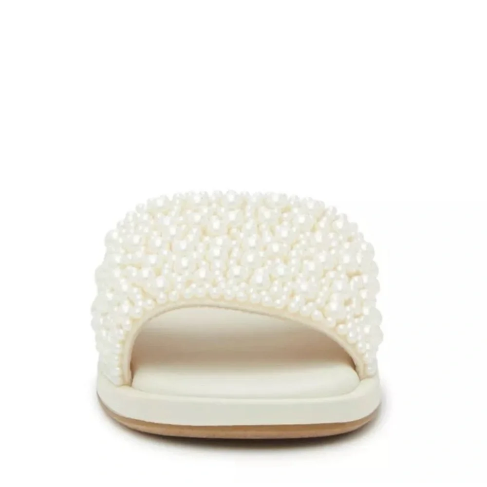 Steve Madden Pearl Beaded Cream Slide Sandals